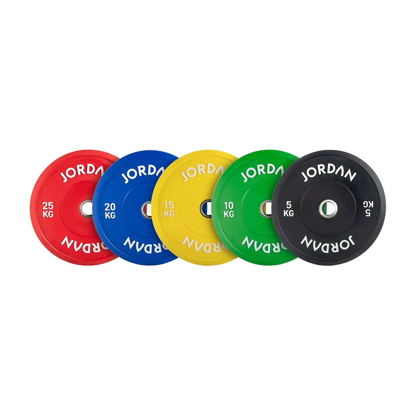 JORDAN 25kg Coloured Rubber Bumper Plate - Red - alternate angle