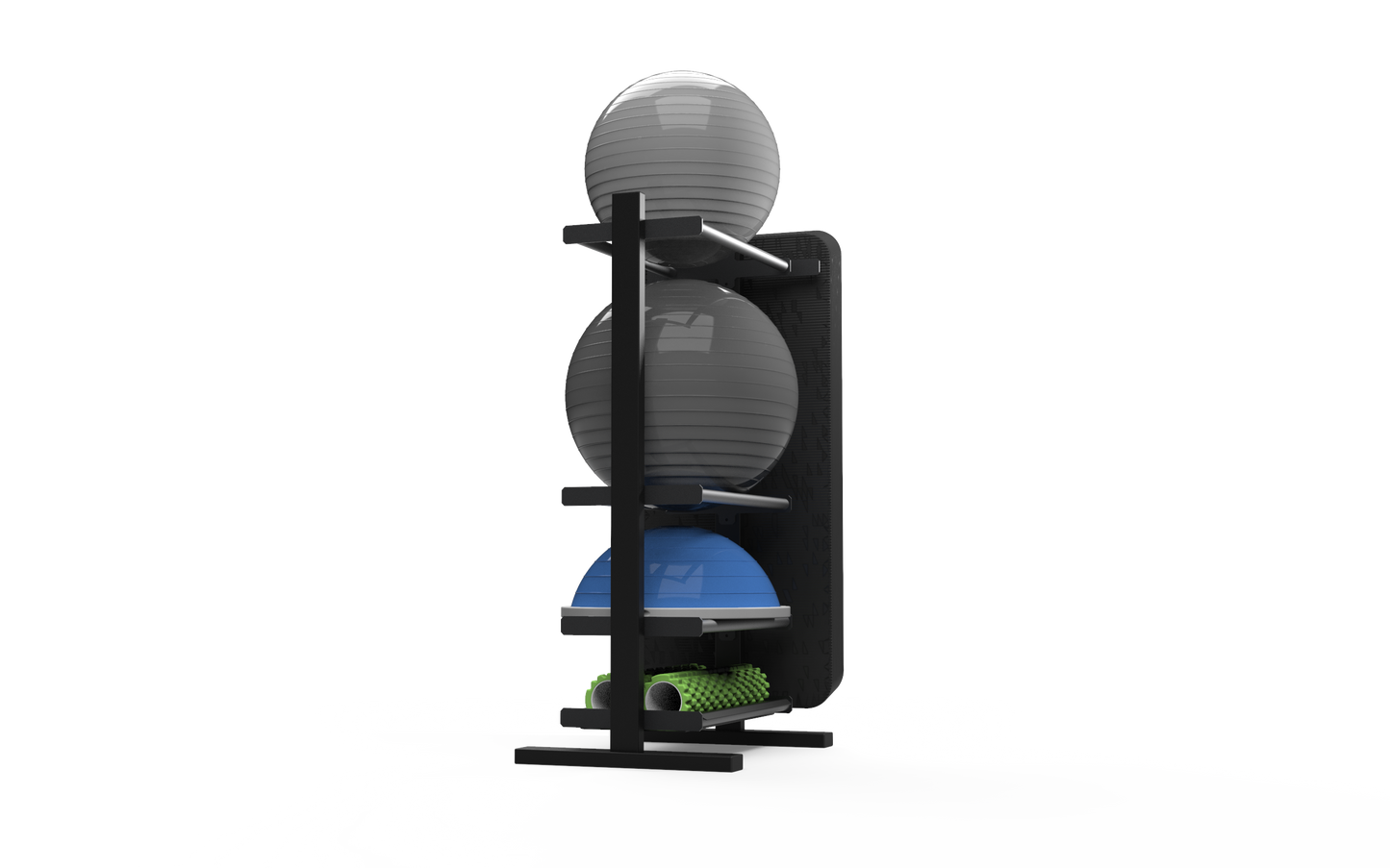 JORDAN Free Standing Gym Storage System - 2 x Flat Shelves, 2 x Ball Rails - Black - detail view