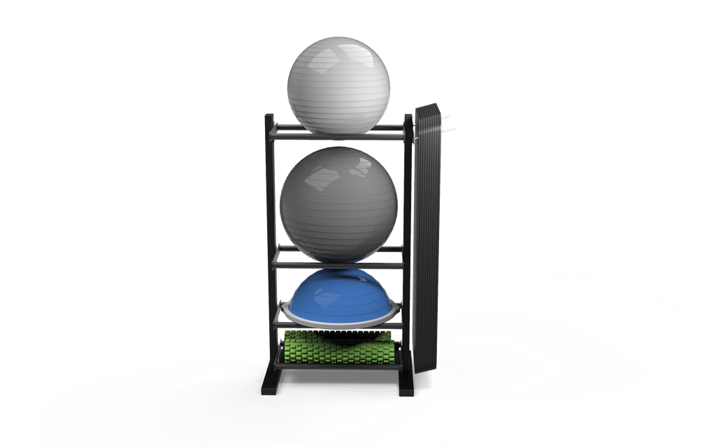 JORDAN Free Standing Gym Storage System - 2 x Flat Shelves, 2 x Ball Rails - Grey