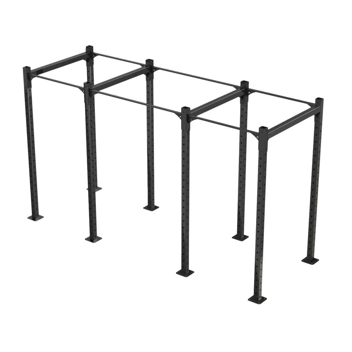 JORDAN J75 Rig with J-Hooks: black two-bay freestanding rig with three pairs of uprights.