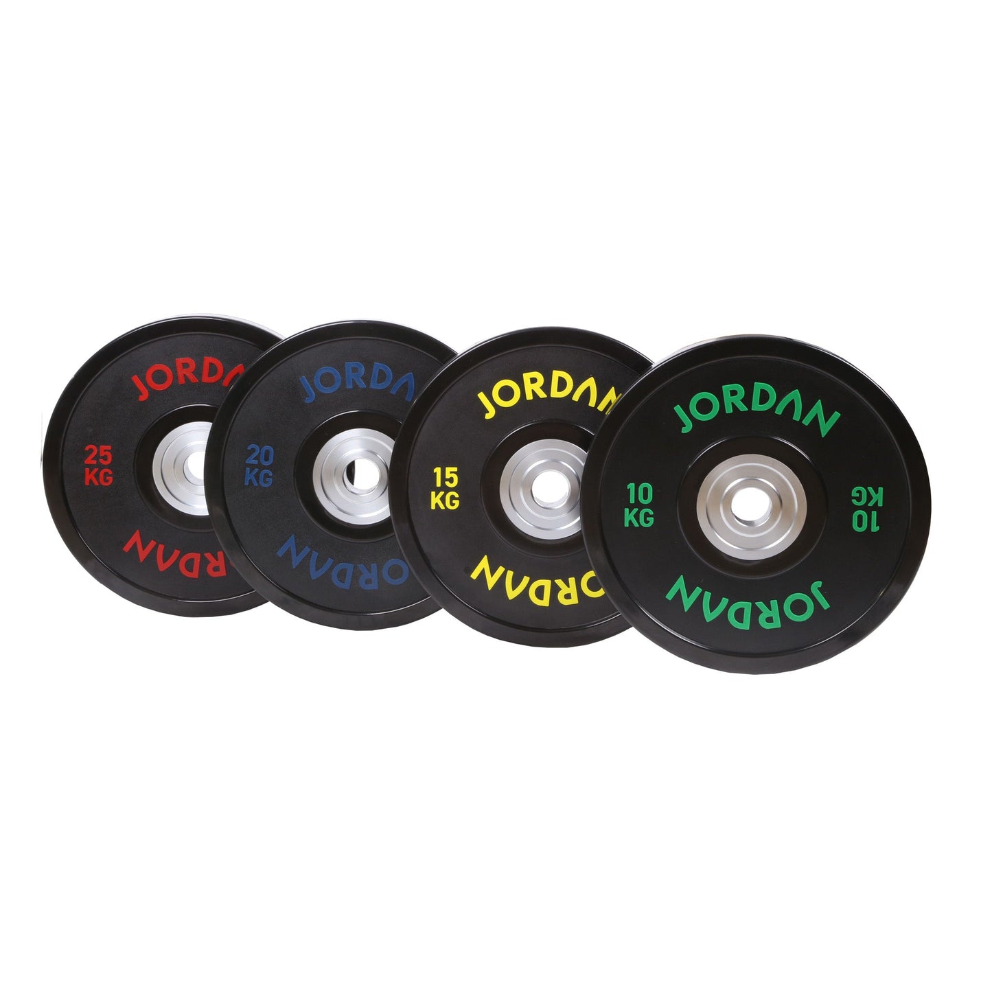 JORDAN 140kg Urethane Competition Plate Set - 2x10kg, 2x15kg, 2x20kg, 2x25kg - alternate angle