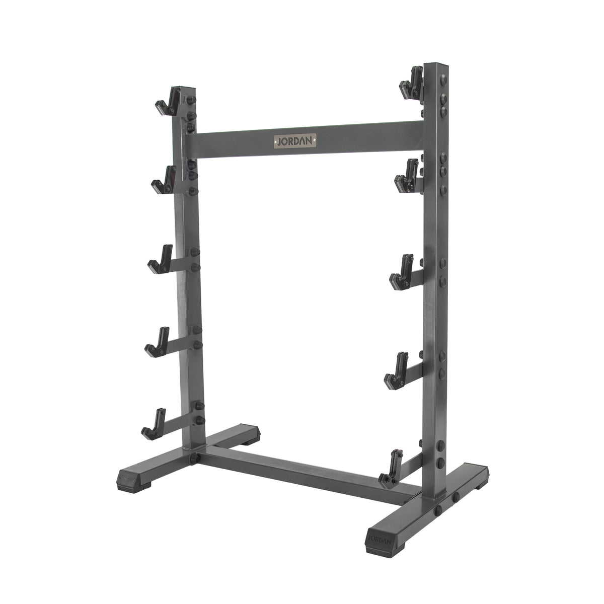 JORDAN Fixed Barbell Rack: empty grey five-bar rack.