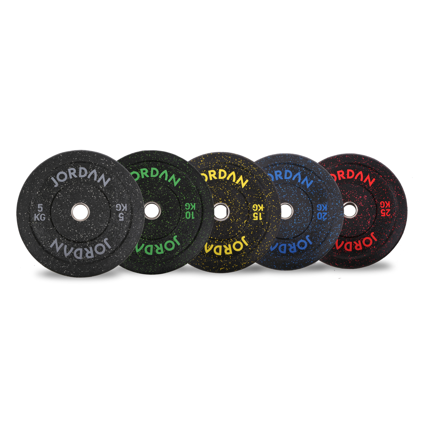 JORDAN 150kg HG Black Rubber Bumper Plate Set - Coloured Fleck - 2x5kg, 2x10kg, 2x15kg, 2x20kg, 2x25kg - main product view