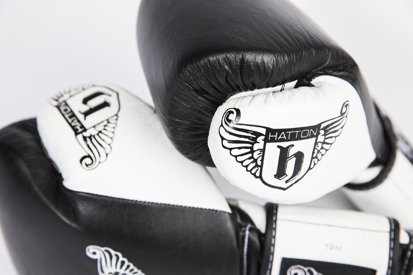 Hatton Pro Sparring Leather Velcro Glove (pair) Black 12oz - detail view