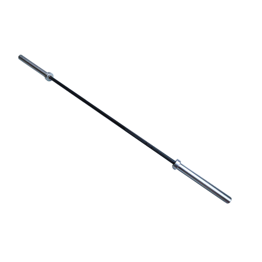 JORDAN deadlift bar with black shaft and chrome sleeves, full view.