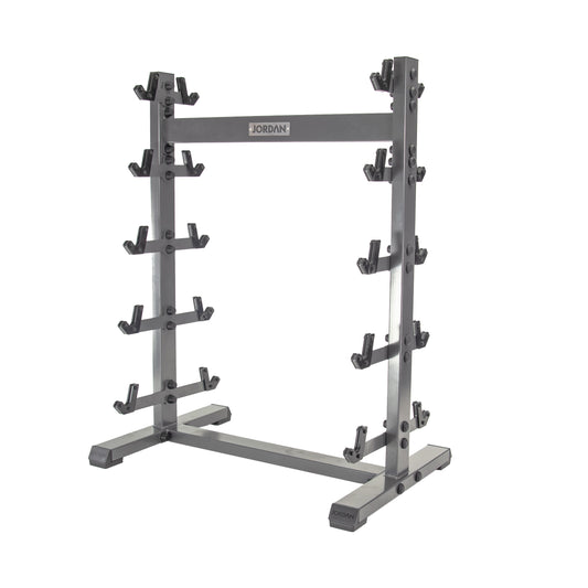 JORDAN Fixed Barbell Rack: empty grey ten-bar rack.