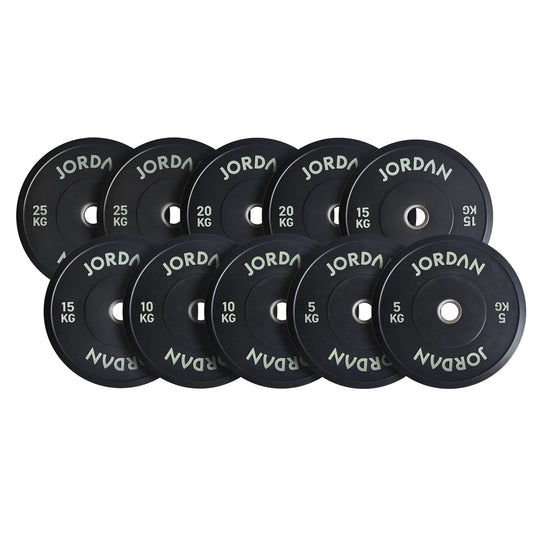 JORDAN 150kg Black Rubber Bumper Plate Set - 2x5kg, 2x10kg, 2x15kg, 2x20kg, 2x25kg - main product view