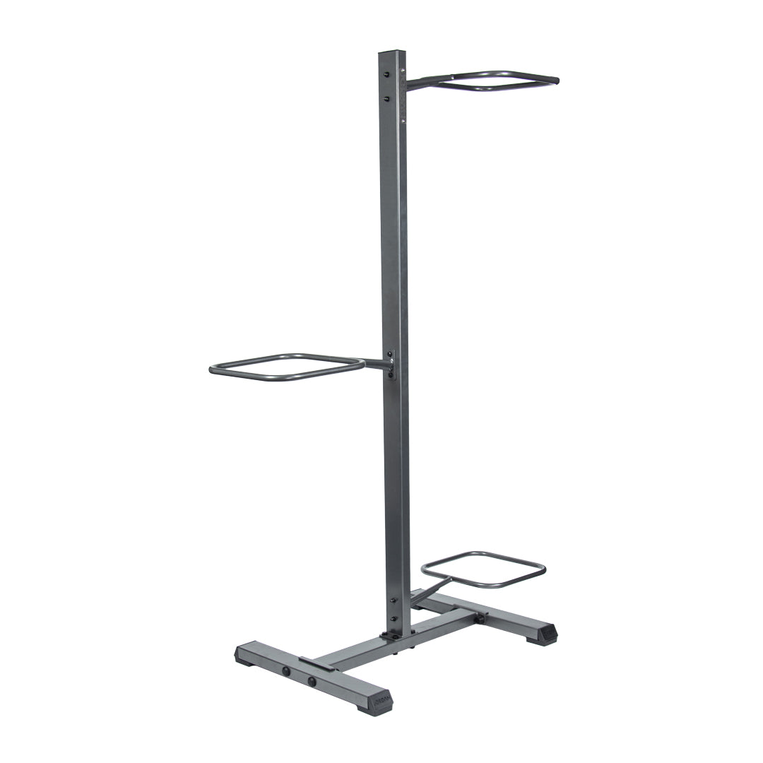 Grey JORDAN three-ball rack, empty front three-quarter view.