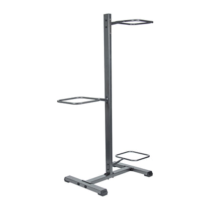 Grey JORDAN three-ball rack, empty front three-quarter view.
