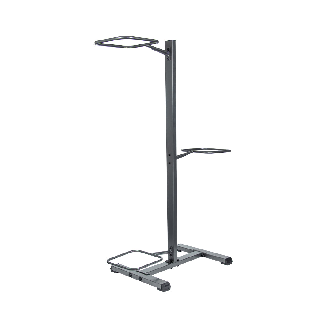 Grey JORDAN three-ball rack, empty reverse three-quarter view.