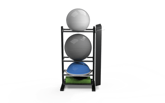 JORDAN Free Standing Gym Storage System - 3 x Flat Shelves, 1 x Ball Rail - Black