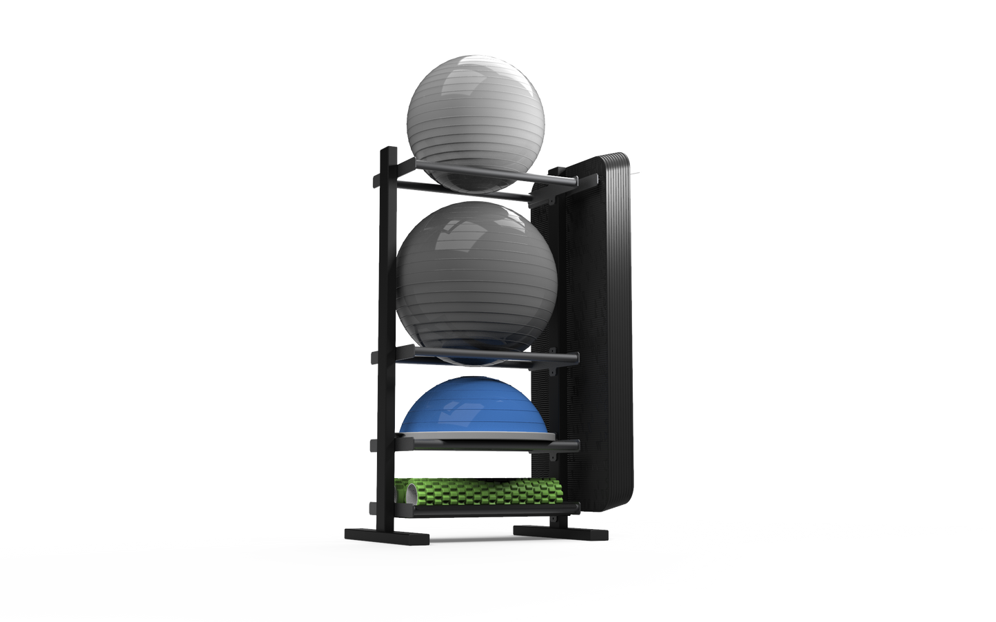 JORDAN Free Standing Gym Storage System - 2 x Flat Shelves, 2 x Ball Rails - Black - main product view