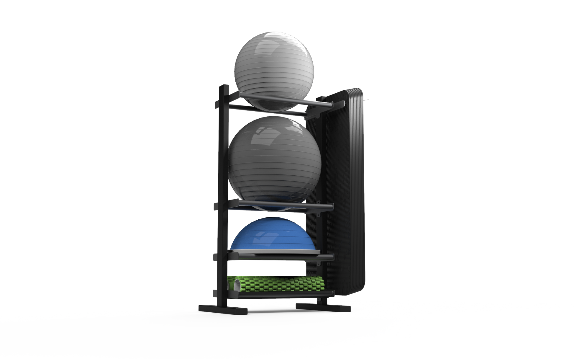 JORDAN Free Standing Gym Storage System - 2 x Flat Shelves, 2 x Ball Rails - Black - main product view