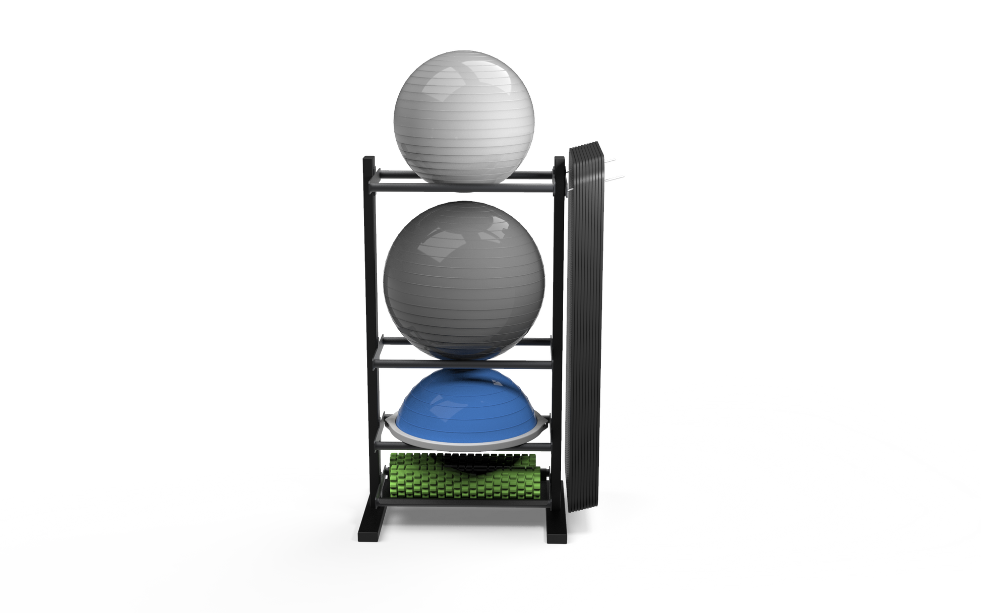 JORDAN Free Standing Gym Storage System - 2 x Flat Shelves, 2 x Ball Rails - Black - alternate angle