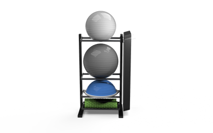 JORDAN Free Standing Gym Storage System - 2 x Flat Shelves, 2 x Ball Rails - Black - alternate angle
