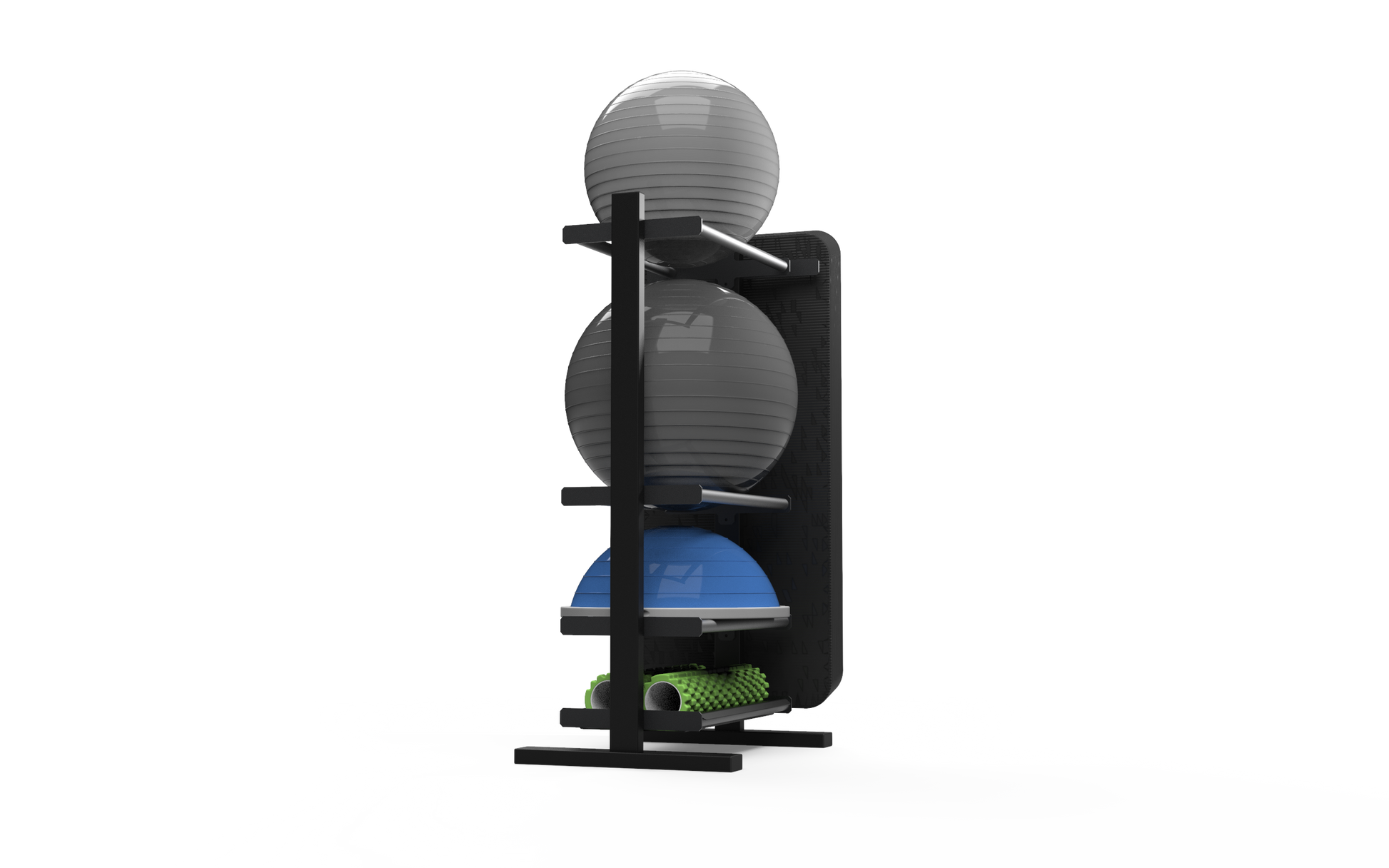 JORDAN Free Standing Gym Storage System - 2 x Flat Shelves, 2 x Ball Rails - Black - detail view