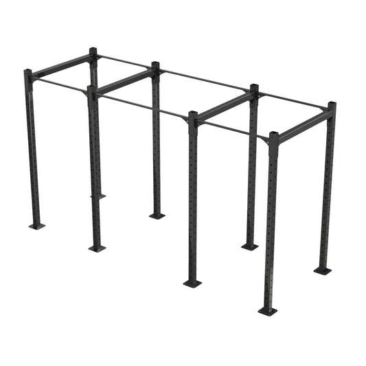 JORDAN J75 Rig with J-Hooks: black two-bay freestanding rig with three pairs of uprights.