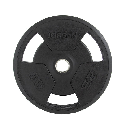 JORDAN Rubber Tri-Grip Olympic Weight Plates: 25 kg black rubber tri-grip plate.