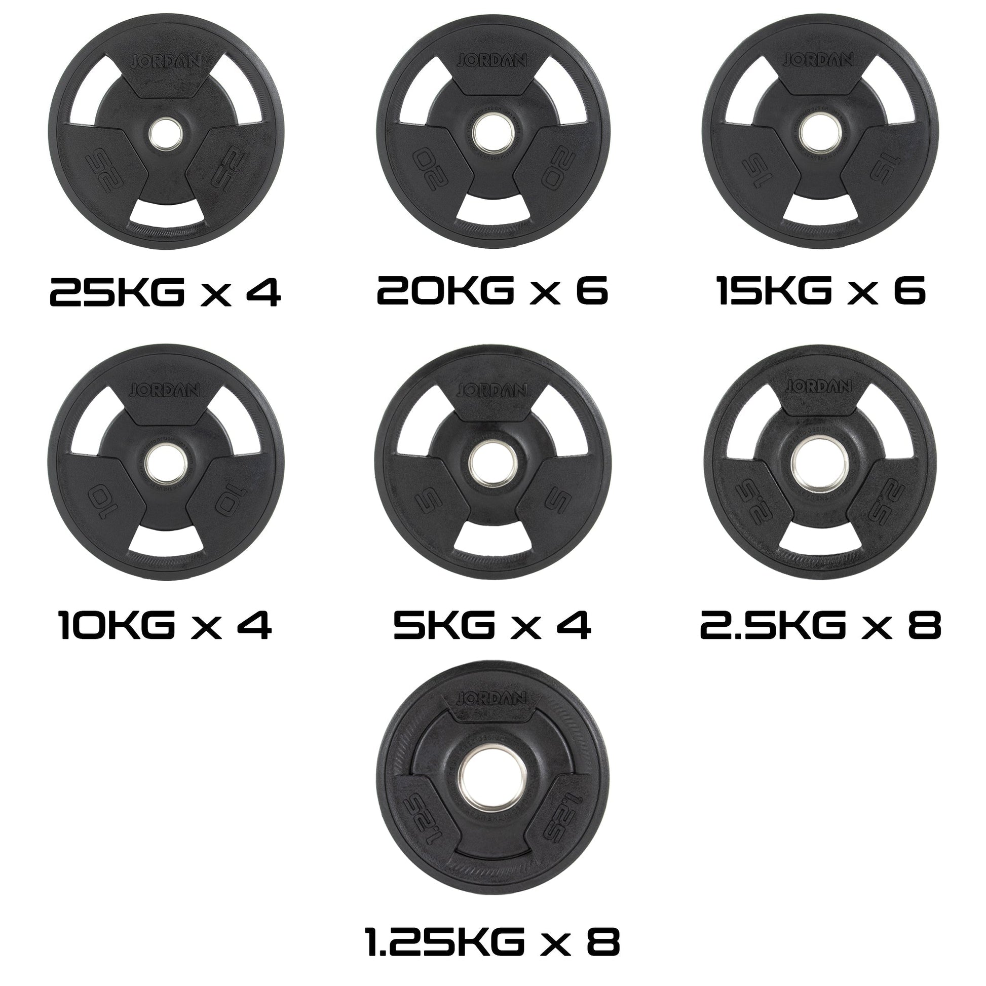 JORDAN 400kg Rubber Tri Grip Olympic Plate Set - main product view