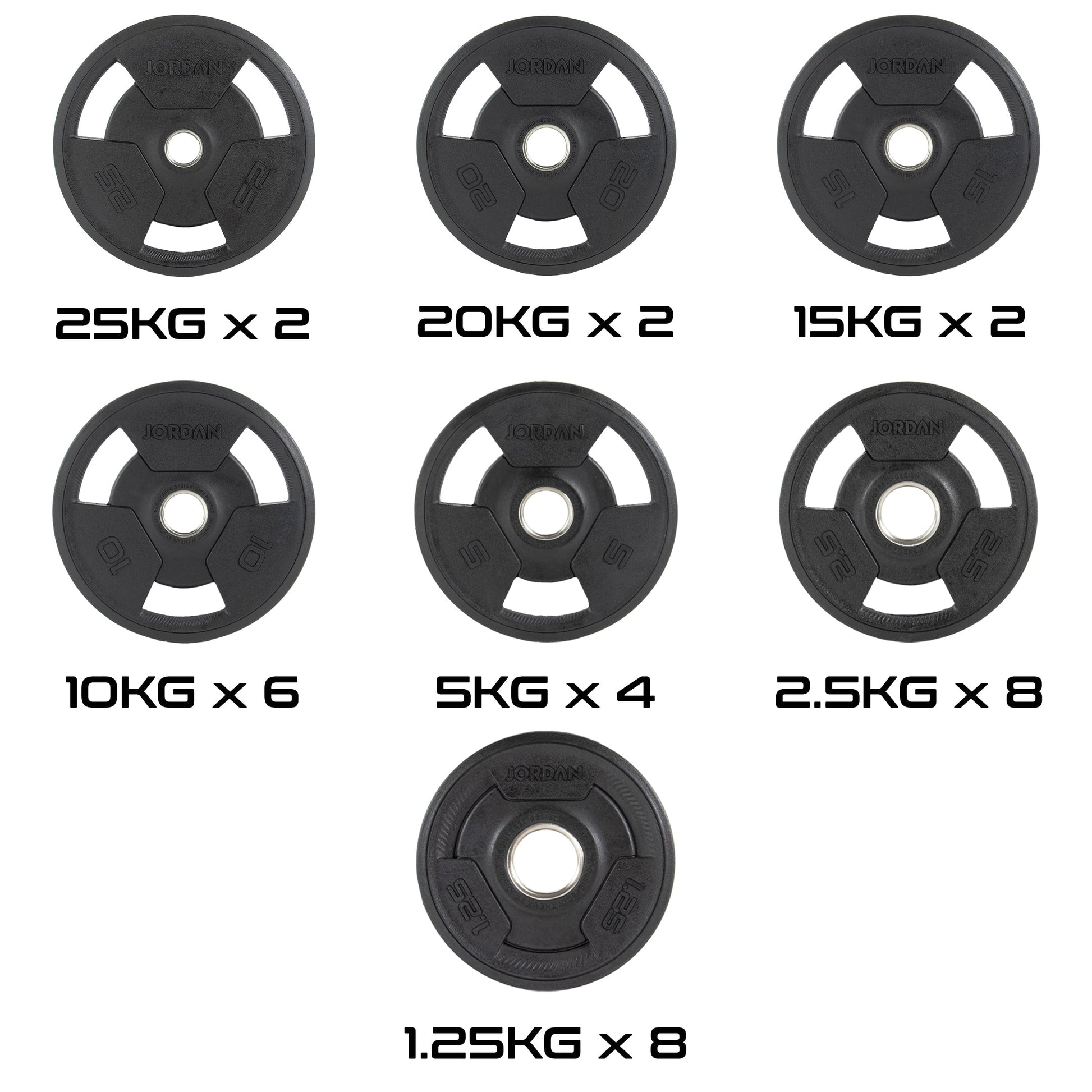 JORDAN 1000kg Rubber Tri Grip Olympic Plate Set - AresFit