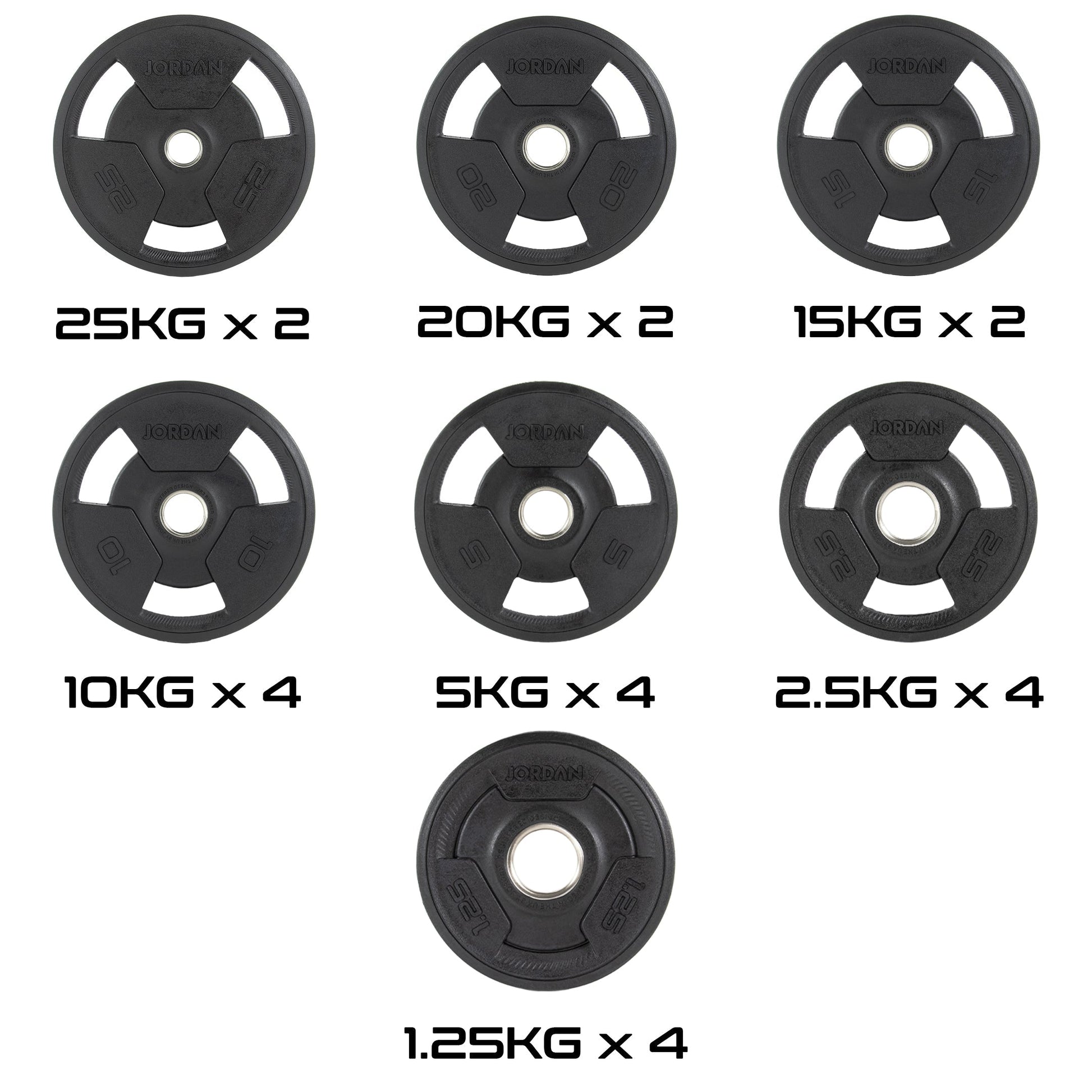 JORDAN 200kg Rubber Tri Grip Olympic Plate Set - main product view