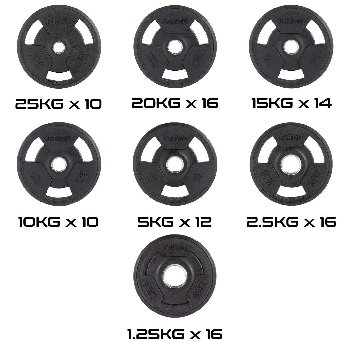 JORDAN 300kg Rubber Tri Grip Olympic Plate Set - AresFit