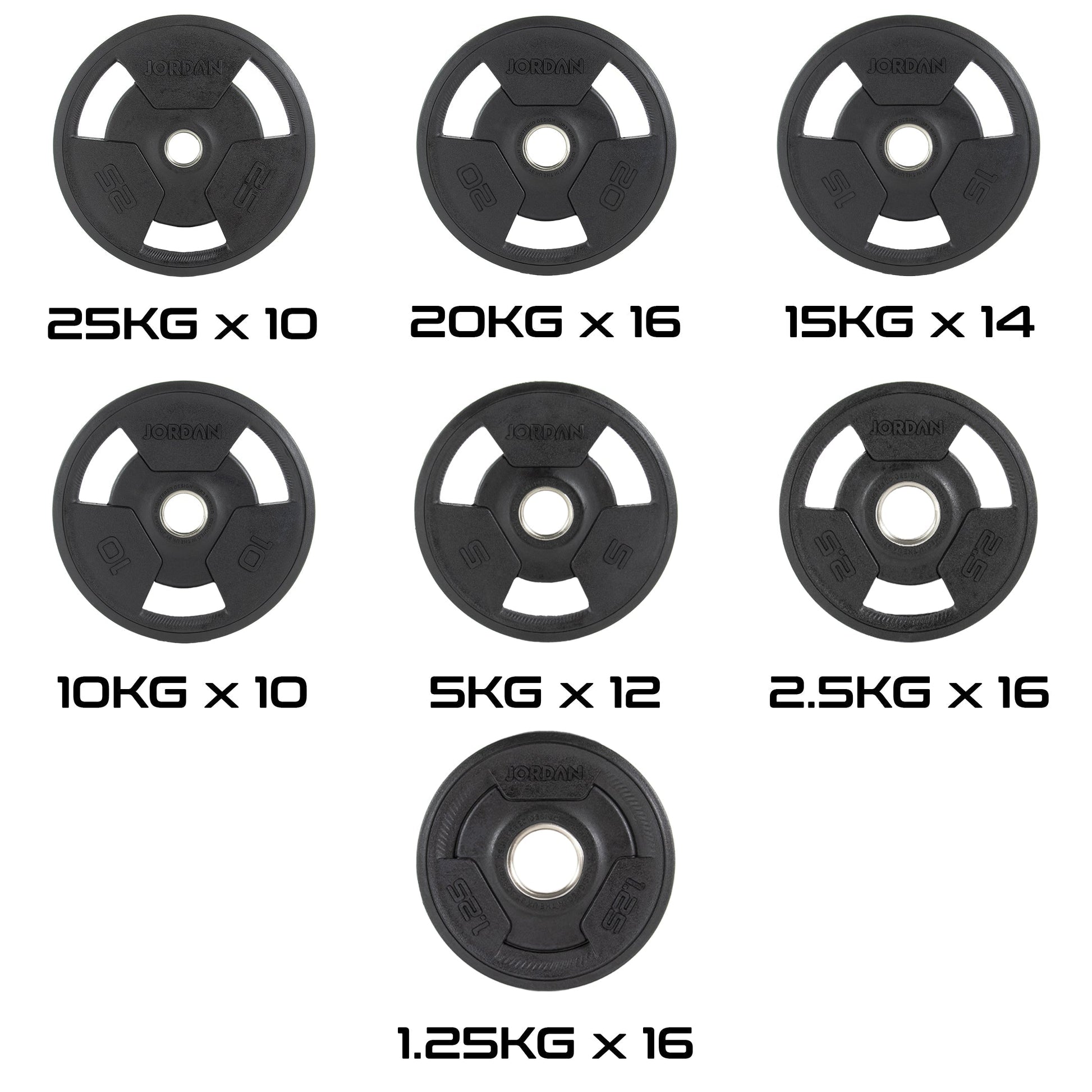 JORDAN 1000kg Rubber Tri Grip Olympic Plate Set - main product view