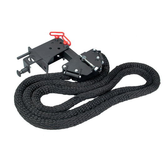 JORDAN HELIX rope attachment and rope: HELIX rope attachment and coiled black rope together.