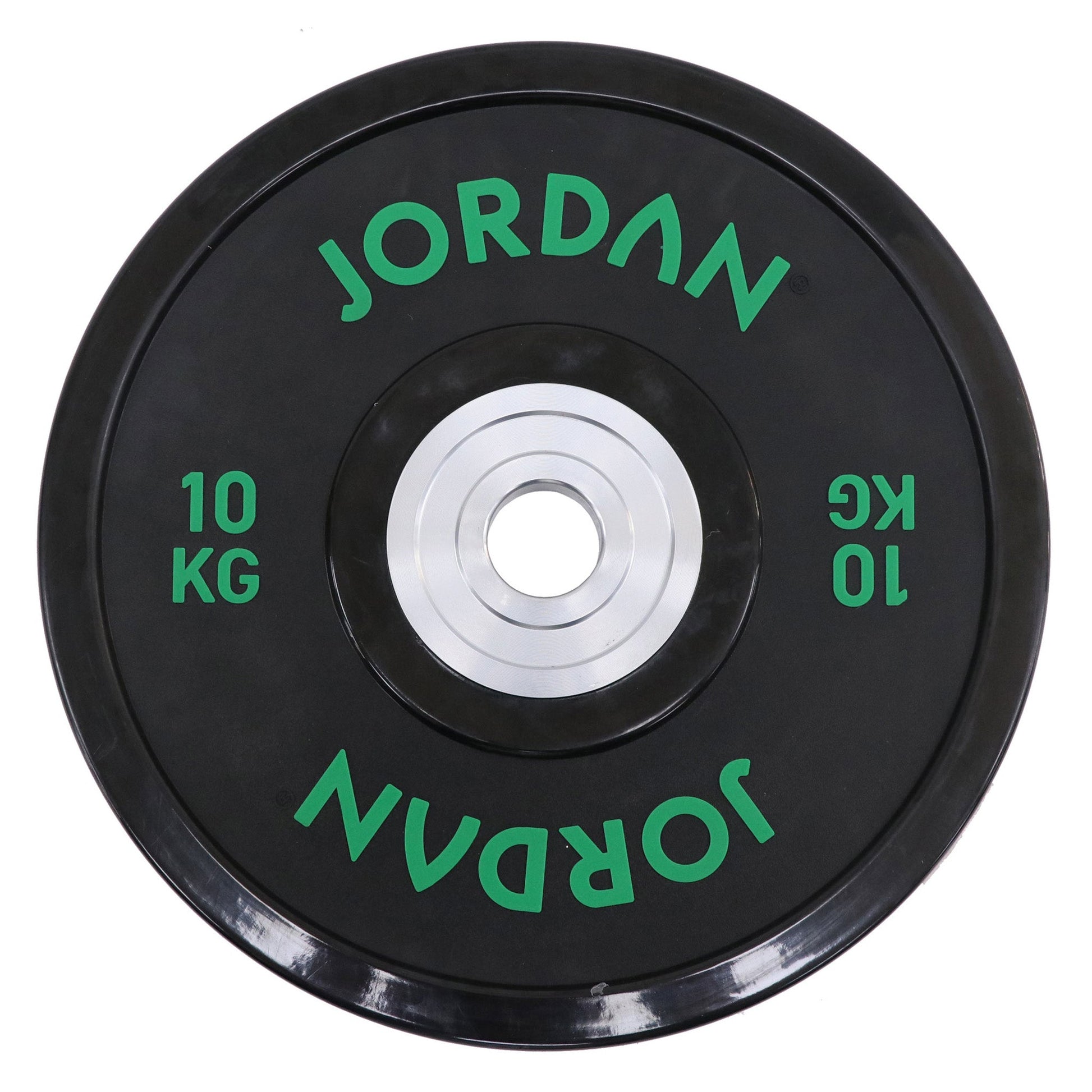 JORDAN 10kg Urethane Competition Plate - Black with Green text - main product view