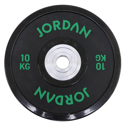 JORDAN 10kg Urethane Competition Plate - Black with Green text - main product view