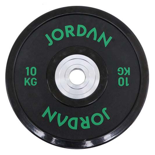 JORDAN 10kg Urethane Competition Plate - Black with Green text - main product view