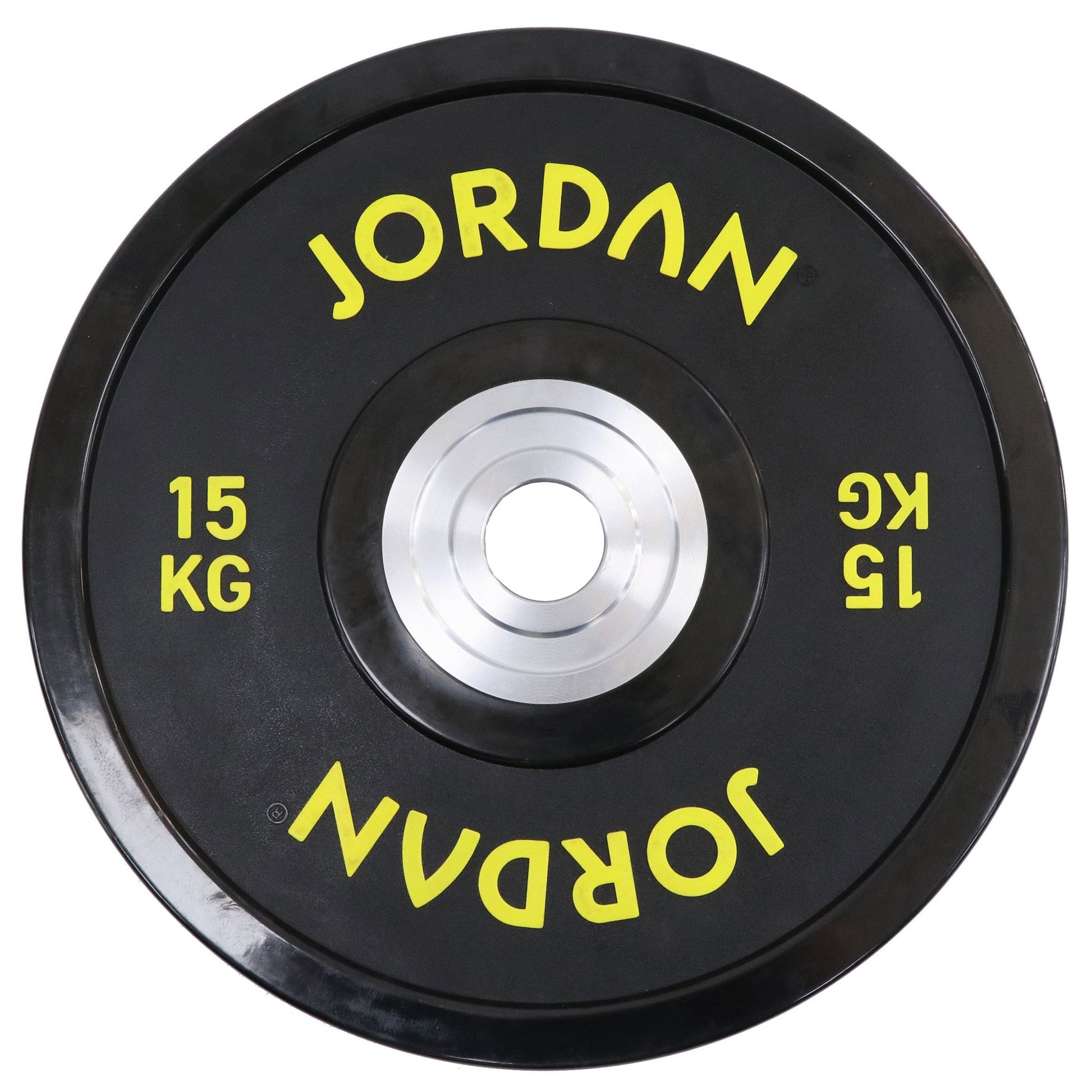 JORDAN 15kg Urethane Competition Plate - Black with Yellow text - main product view