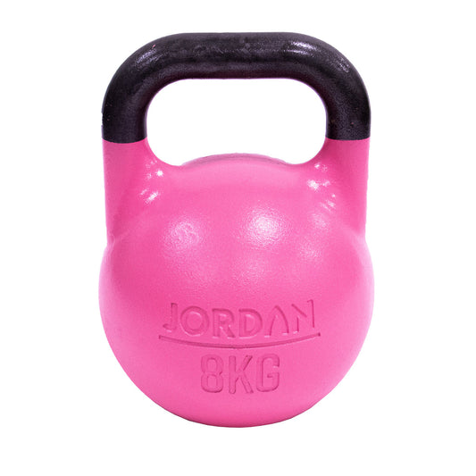 Pink JORDAN competition kettlebell marked 8kg, included individual weight.