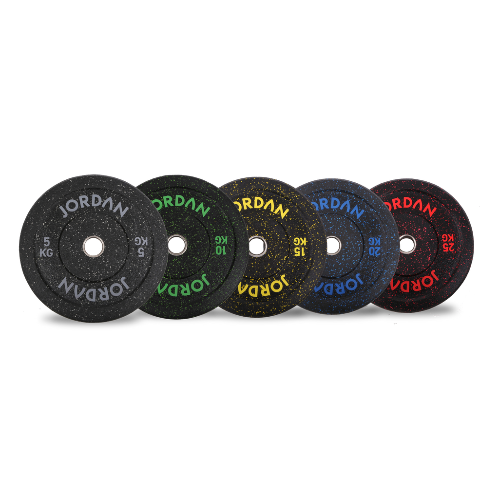 HG Black Rubber Bumper Plate - Coloured Fleck Jordan Fitness 25kg;HG Black Rubber Bumper Plate - Coloured Fleck Jordan Fitness 20kg;HG Black Rubber Bumper Plate - Coloured Fleck Jordan Fitness 15kg;HG Black Rubber Bumper Plate - Coloured Fleck Jordan Fitness 10kg;HG Black Rubber Bumper Plate - Coloured Fleck Jordan Fitness 5kg;JORDAN® HG Black Rubber Bumper Weight Plates - Coloured Fleck