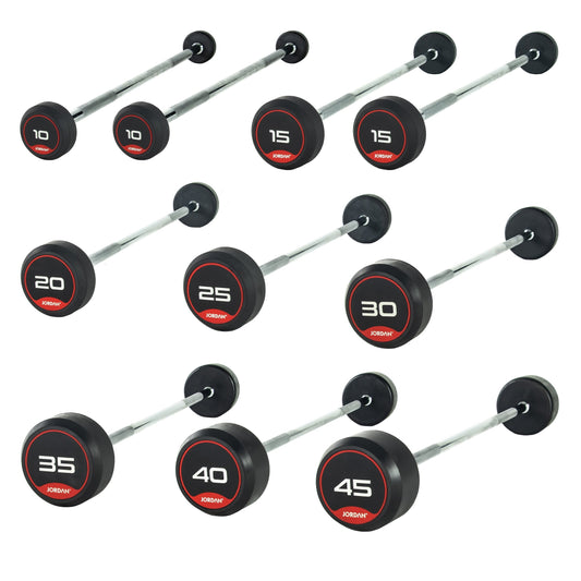 JORDAN 10 - 45kg Rubber Barbell (5kg increments / 10 Bars) - Straight Bar - Red - main product view