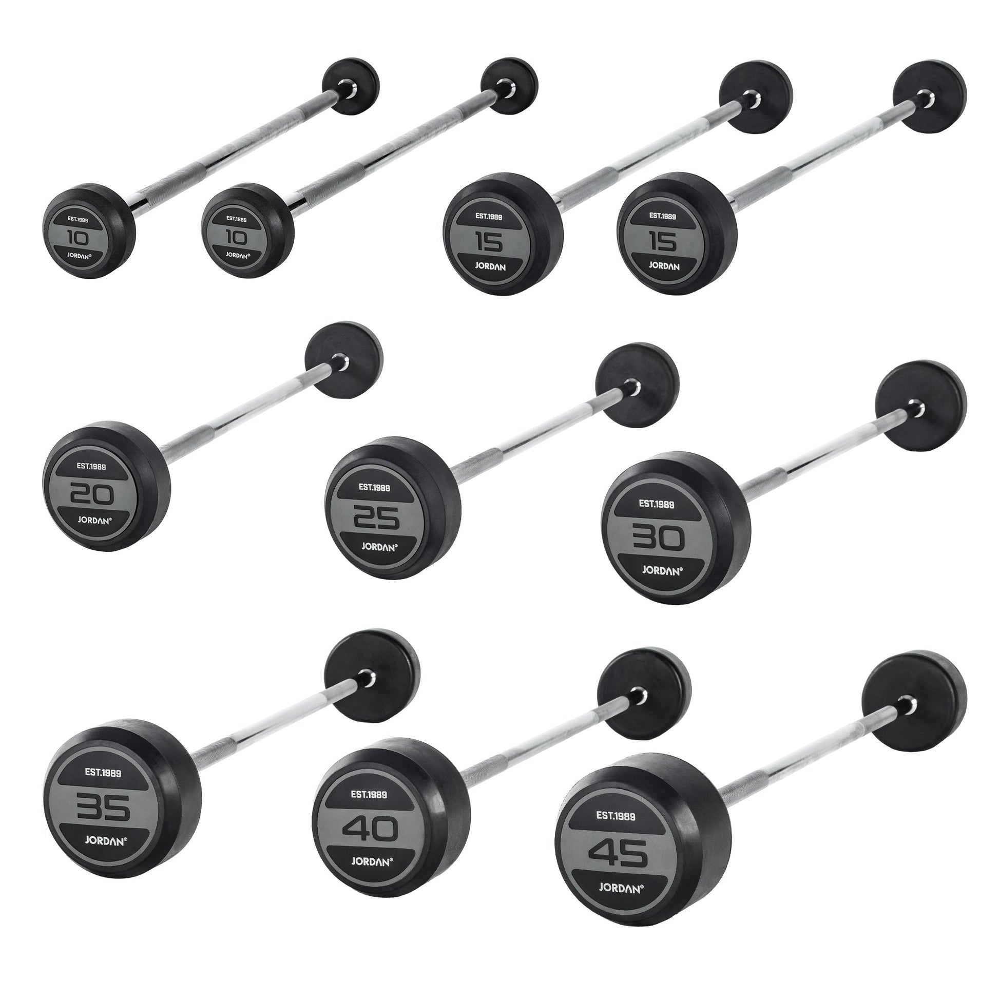 JORDAN 10-45kg Rubber Barbell Set (10 Bars) - Straight Bar - Grey - main product view