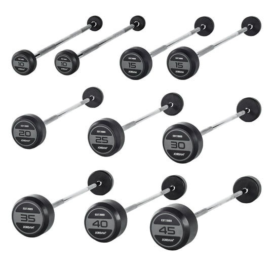 JORDAN 10-45kg Rubber Barbell Set (10 Bars) - Straight Bar - Grey - main product view