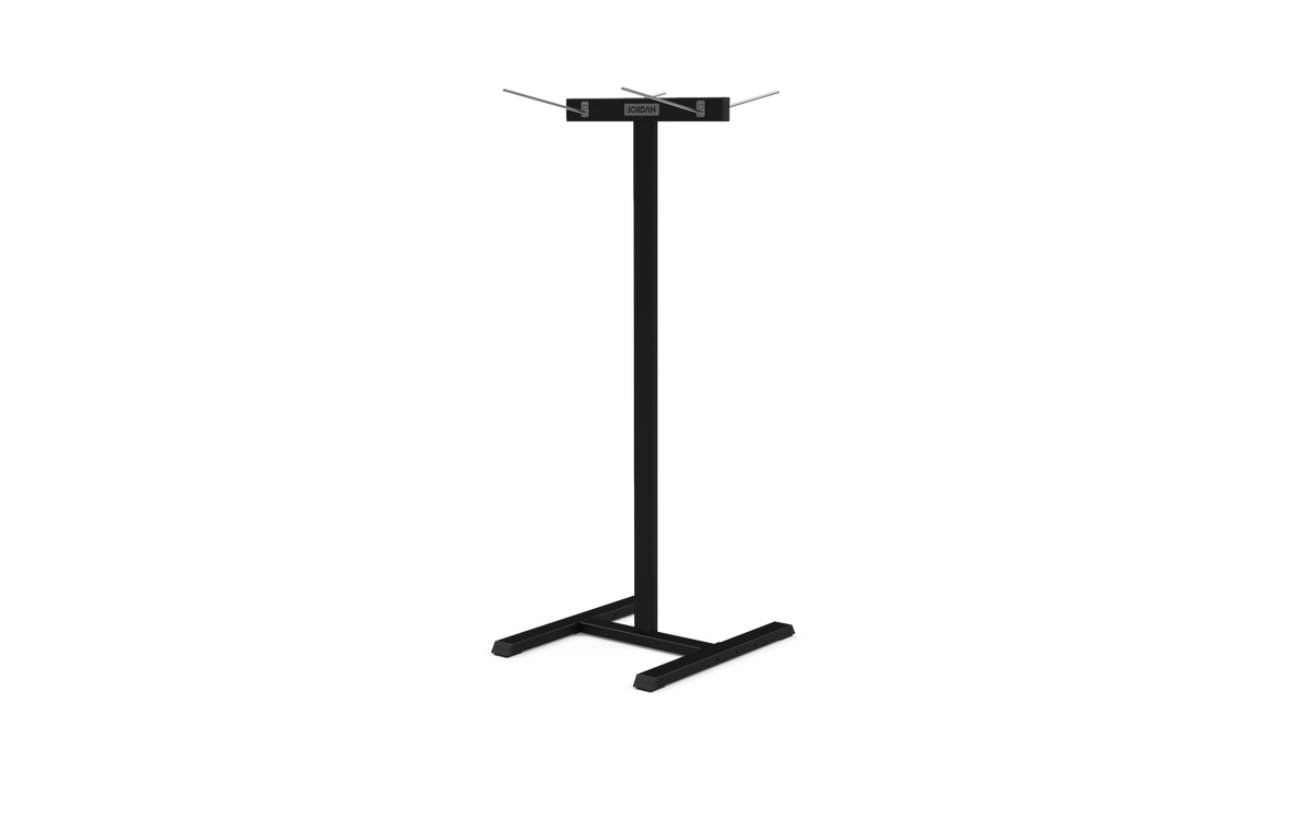 Black double-sided mat rack with four hanging arms.