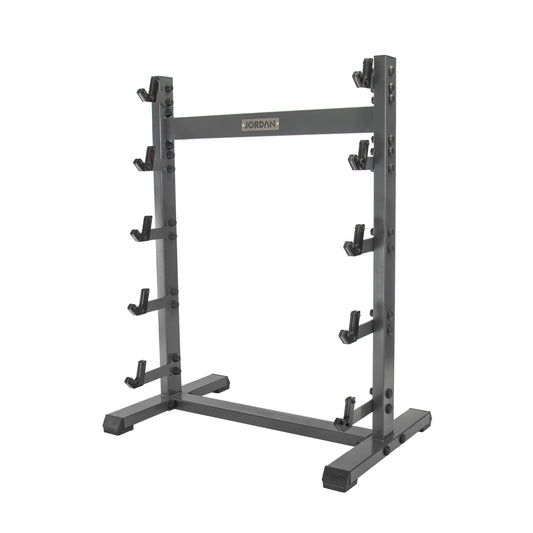 JORDAN Fixed Barbell Rack: empty grey five-bar rack.