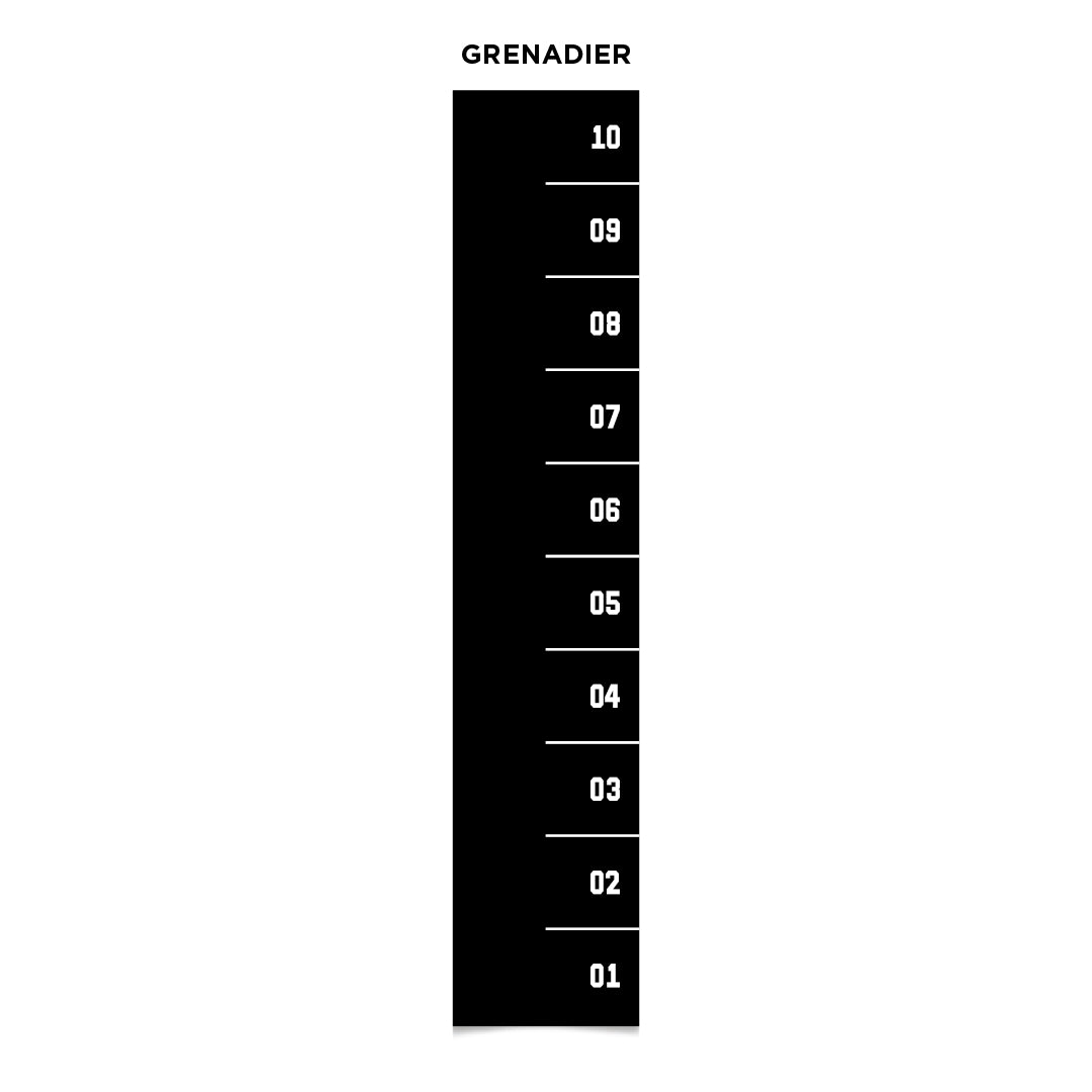 Grenadier turf layout diagram, black and white illustration.