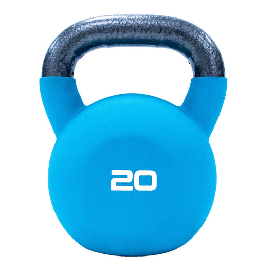 JORDAN Neoprene Covered Kettlebell: 20 kg cyan neoprene kettlebell.