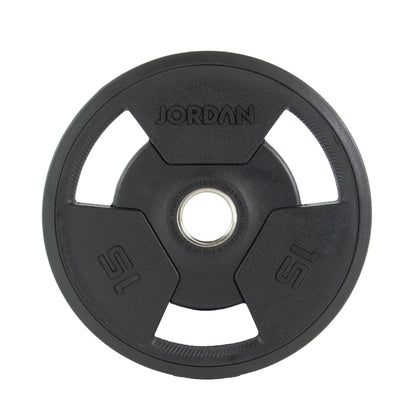 JORDAN Rubber Tri-Grip Olympic Weight Plates: 15 kg black rubber tri-grip plate.
