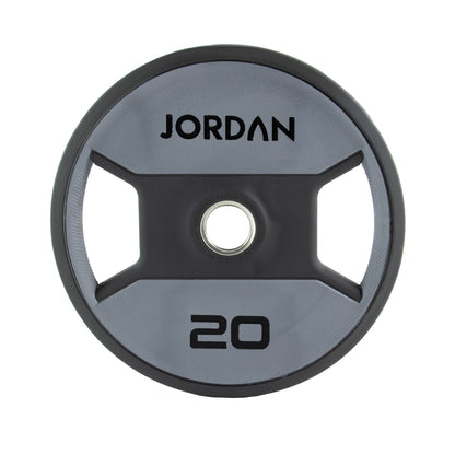JORDAN Urethane Dual Grip Olympic Plates: 20 kg grey and black urethane dual-grip plate.