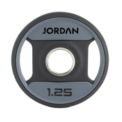 JORDAN Urethane Dual Grip Olympic Plates: 1.25 kg grey and black urethane dual-grip plate.
