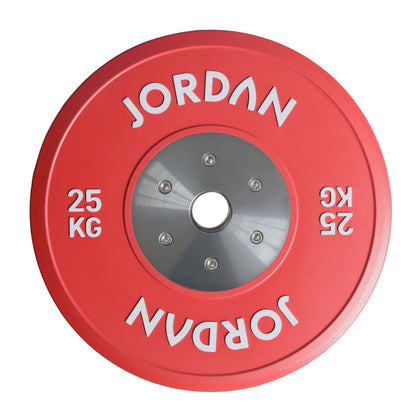JORDAN calibrated competition plate set: red 25 kg calibrated competition plate, individual component view.