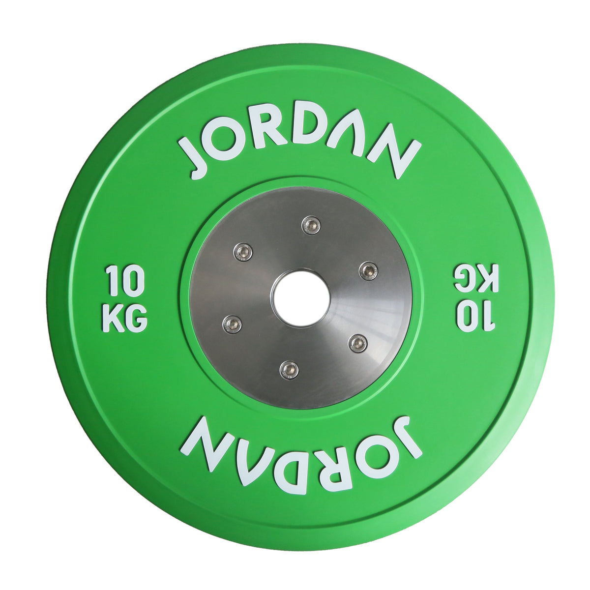 JORDAN calibrated competition plate set: green 10 kg calibrated competition plate, individual component view.