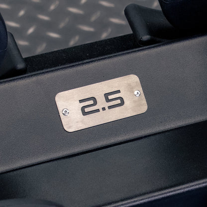 JORDAN two-tier ten-pair dumbbell rack: 2.5 weight label on empty black rack.