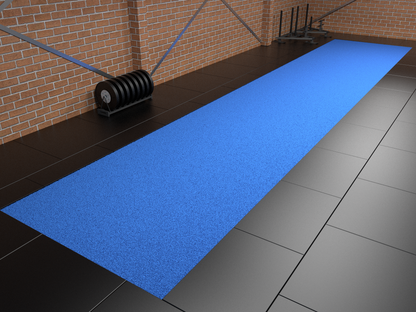 Trackz Uni Indoor blue training turf installed in a gym
